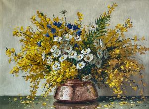 Bouquet de genêts et marguerites : huile sur toile, 71,5 X 52,5 cm -1958 (Collection famille Cesbron)