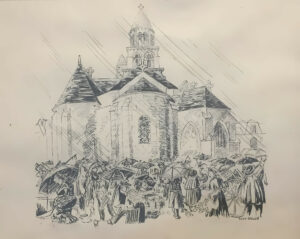 Eglise Notre Dame de Poitiers : dessin, 28X31 cm
