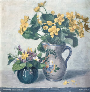 Bouquets de violettes et renoncules, huile sur bois 1941